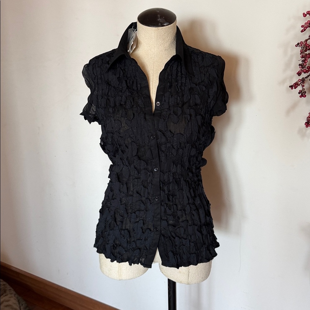 Claudia Richard L Women's Black Textured Button-Up Top